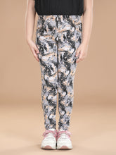 بنطلون جينز ضيق مطبوع عليه زهور قطنية للبنات