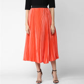 Women's Coral Satin Pleated Skirt