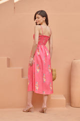 Hot Pink Strappy Smocked Midi Dress