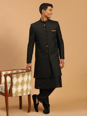 Vastramay - Men's Black Viscose Sherwani Set