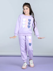 Girls Lavender Heart Printed Tracksuit