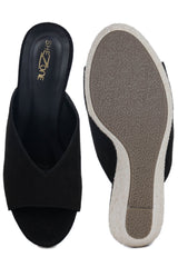 أحذية مول عصرية بكعب إسفيني 5 بوصات، مفتوحة من الخلف، ذات مقدمة مستديرة