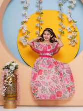 Silk Woven Sleeveless Flower Print Flared Frock - Pink