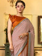 Women's Bhagalpuri Silk Off White Printed Designer Saree With Blouse Piece