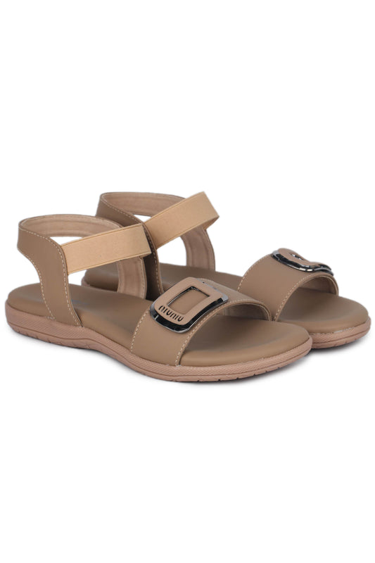 Casual Beige One Toe Flats Round Toe Ankle Loop Flats