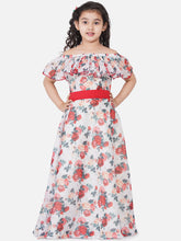 Silk Woven Half Sleeves Flower Print Flared Frock - Offwhite