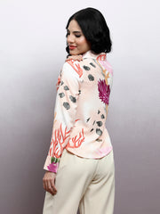 Women Abstract Printed Shirt Collar Top