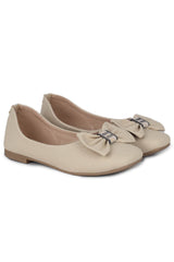 Cream Casual Ballerinas Square Toe Slip-On Flats