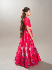 Girls Pink Digital Printed Ready to wear Lehenga with Choli