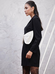 Shirt Collar Long Sleeves Scuba Bow Detail Sheath Dress