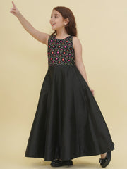 Silk Woven Sleeveless Ethnic Motifs Fit And Flare Ethnic Dress - Black