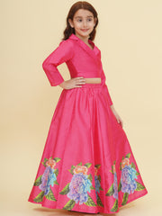 Girls Pink Flower Digital Print Ready to wear Lehenga & Choli