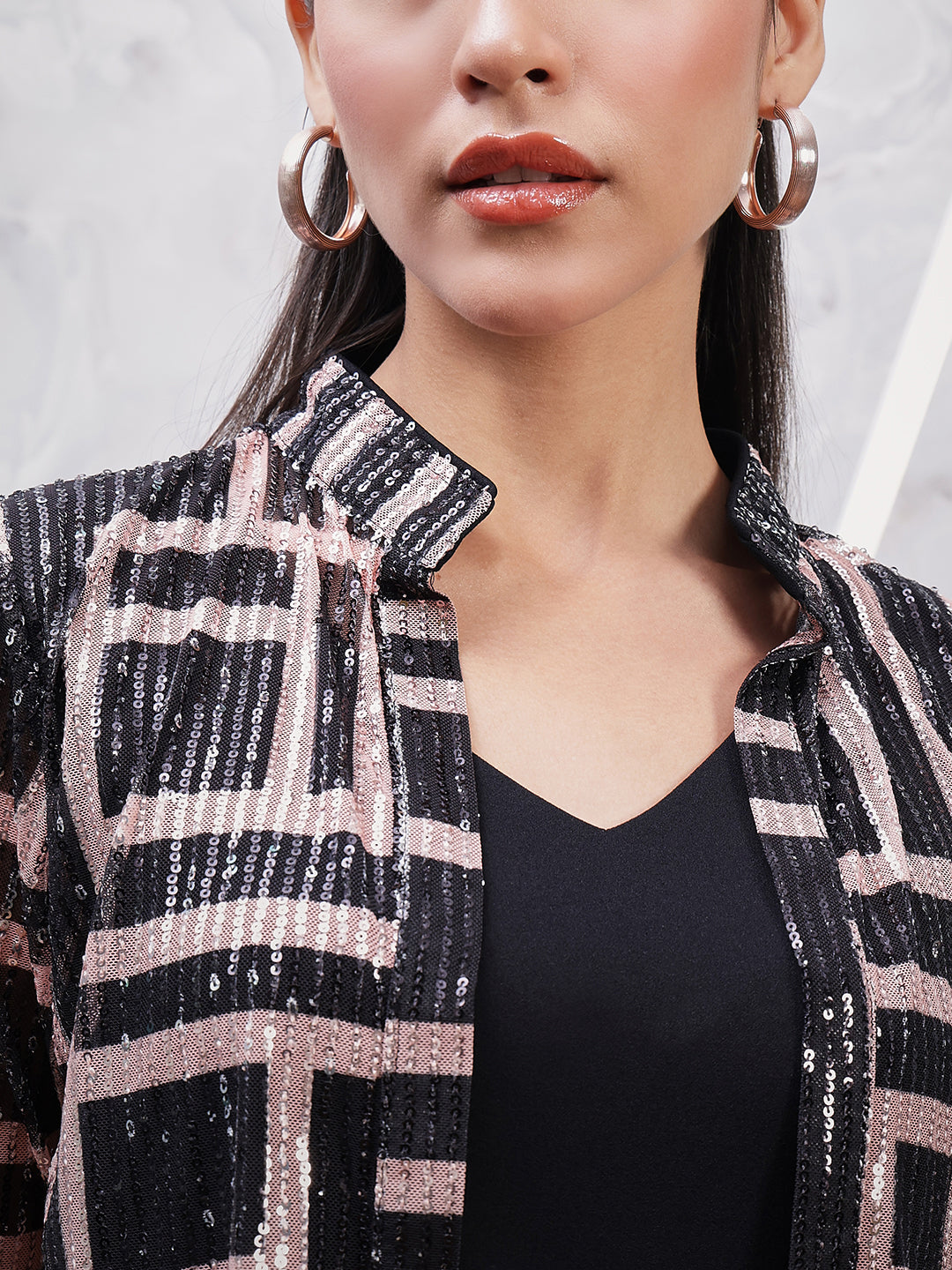 Geometric Printed Embellished V-Neck Sheath Dress With Jacket
