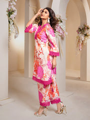 Off White Pink Multi Colour Floral Printed Kurta set.