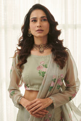 Moss Green Ready Saree Set