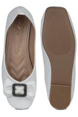 White Casual Ballerinas Square Toe Slip-On Flats