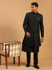 Vastramay - Men's Black Viscose Sherwani Set