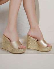 Casual Fashion Mules 5 Inches Wedge Open Back Round Toe Heels