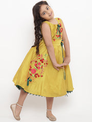 Silk Woven Sleeveless Embroidered Flared Frock - Yellow