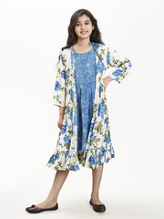 Blue & white floral printed Dress
