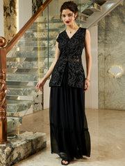 Women Emboridered Sequined Waistscoat & Skirt Co-Ord Set