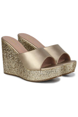 Casual Fashion Mules 5 Inches Wedge Open Back Round Toe Heels