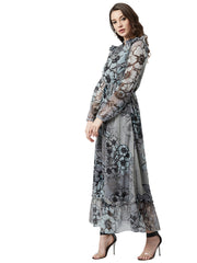 Grey & Black Floral Printed Maxi Dress