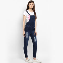 Women's Stretchable Denim Washed effect Capri Style Dungarees(inner not provided)