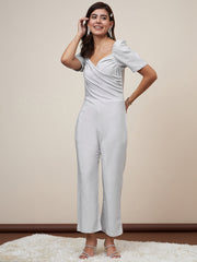 Women's Silver Pleated Jumpsuit