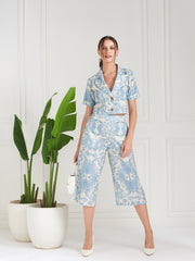 Printed Lapel Collar Top With Palazzo Co-Ords