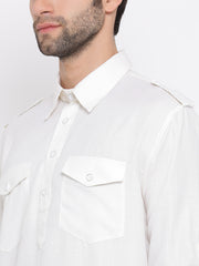 Vastramay - Men's Cream Cotton Blend Pathani Kurta