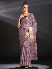Women's Art Silk Mauve Printed Designer Saree With Blouse Piece