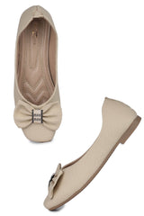 Cream Casual Ballerinas Square Toe Slip-On Flats