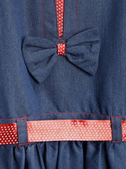 Girls Denim Dress with Red Satin Ribbon Inset