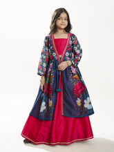Girls Pink & Terquois Blue Digital Print Ready to Wear Lehenga With Choli