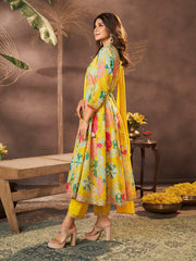 Yellow Printed Anarkali Kurta Set
