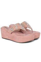 صندل كاجوال أنيق بكعب إسفيني 3 بوصات، مفتوح من الخلف، مقدمة دائرية