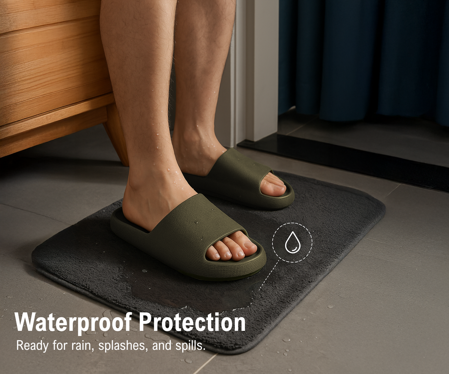 CloudFoam Pillow Slippers for Men Non Slip Quick Drying Shower Slides Bathroom Sandals HA8201 Mehandi
