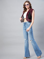 Women's Denim and Fur Trim Bolero Crop Shrug