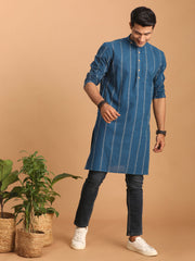 Shvaas By Vastramay - Men's Indigo Blue Cotton Kurta