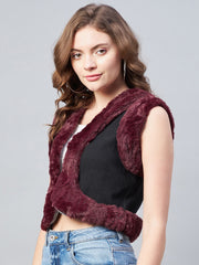 Women's Denim and Fur Trim Bolero Crop Shrug