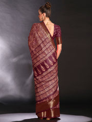 Women's Art Silk Burgundy Printed Designer Saree With Blouse Piece