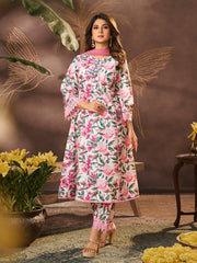 White Floral Printed kurta set