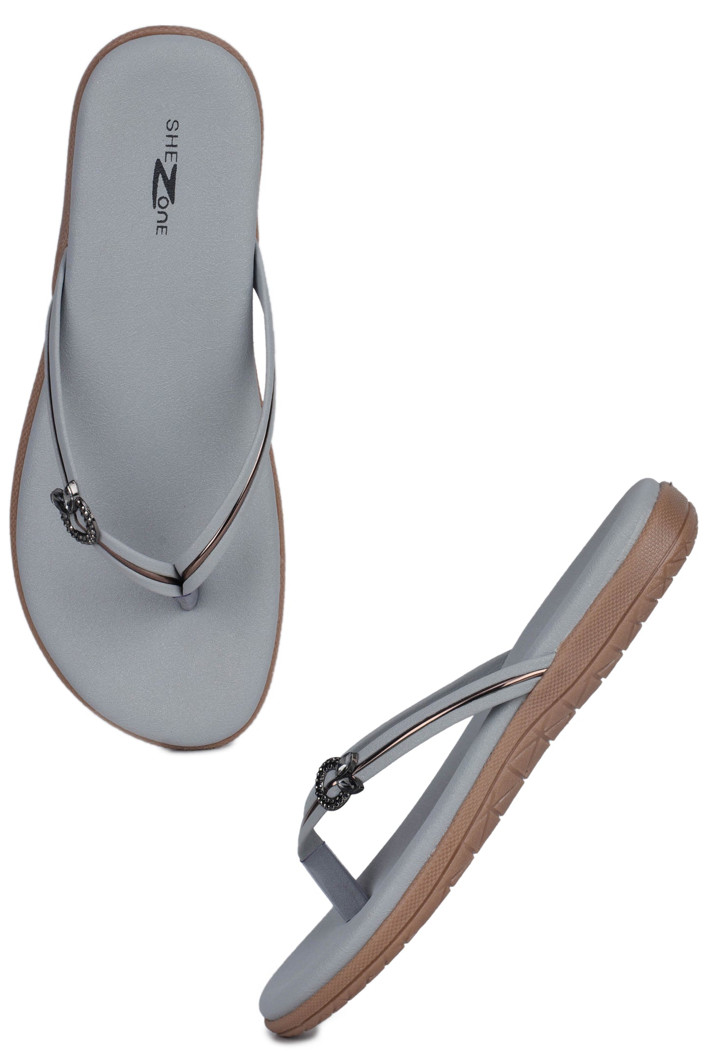 Casual Grey One Toe Flats Round Toe Slip-On Flats