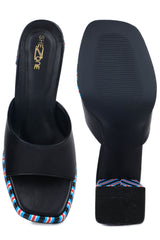 أحذية مول عصرية بكعب عريض مفتوح من الخلف ومقدمة مستديرة، ارتفاع 4 بوصات