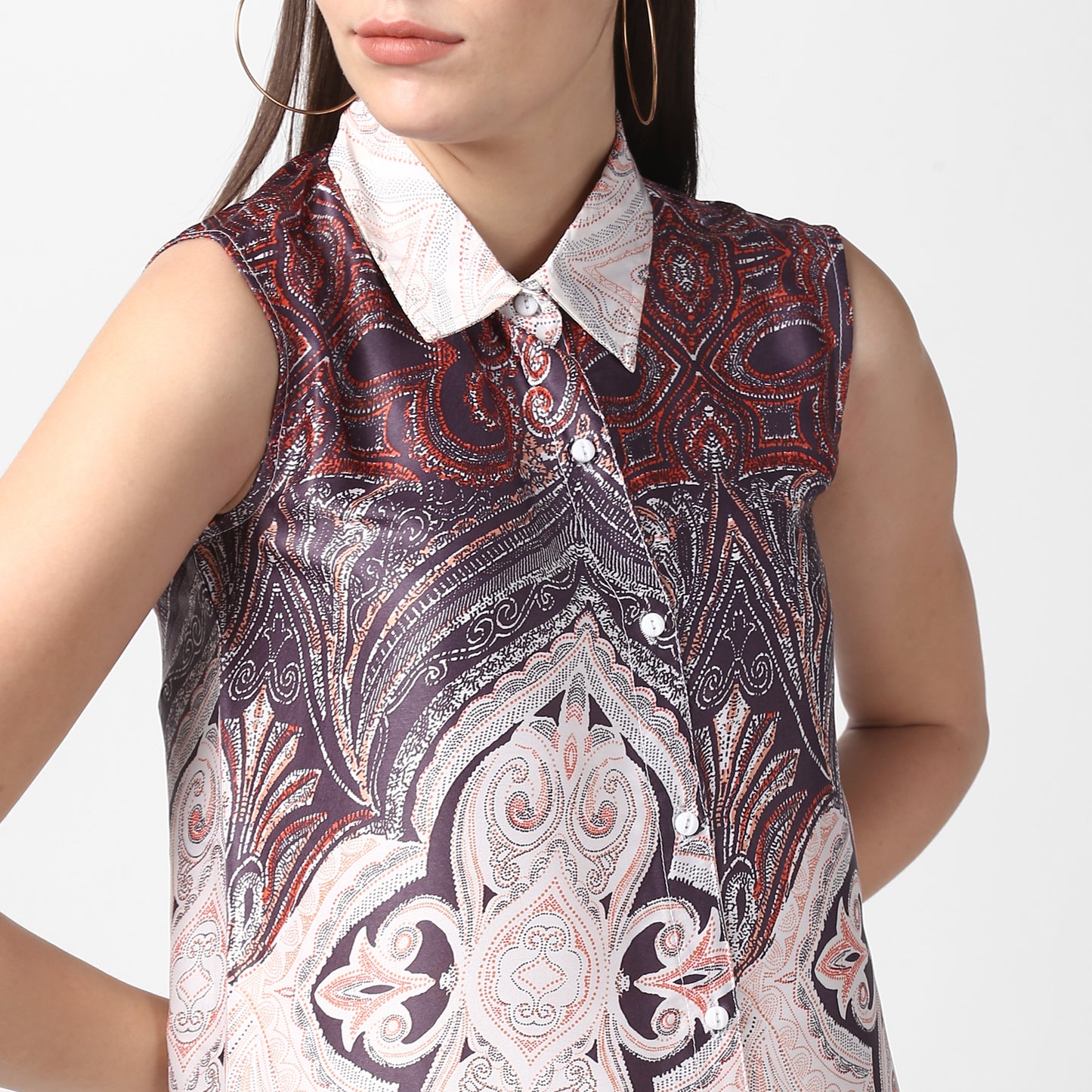 StyleStone Women's Satin Printed Dress with front Buttons