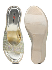 صندل كاجوال أنيق بكعب إسفين 5 بوصات، مفتوح من الخلف، مقدمة دائرية