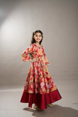 Girls Pink with Embroidered Ready to Wear Lehenga & Choli with Dupatta
