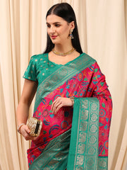 Women's Cotton Blend Pink Printed Designer Saree With Blouse Piece