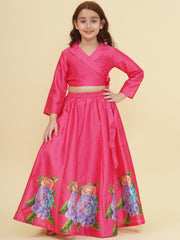 Girls Pink Flower Digital Print Ready to wear Lehenga & Choli